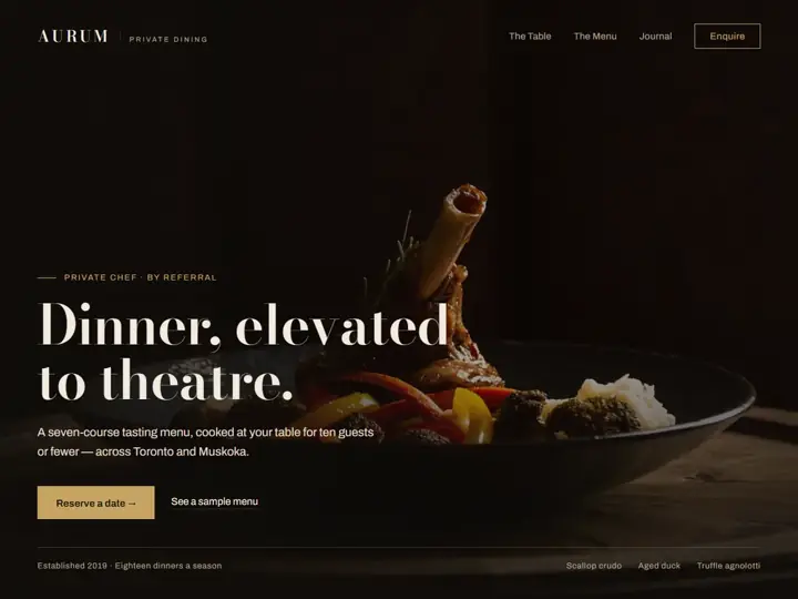 Aurum Private Dining landing page concept