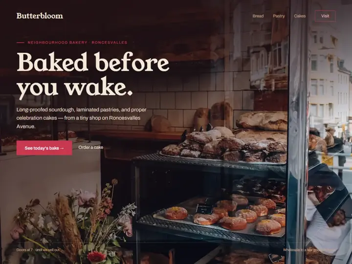 Butterbloom Bakery landing page concept