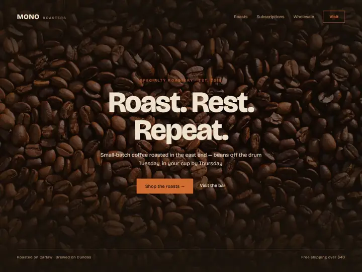 Mono Coffee landing page concept