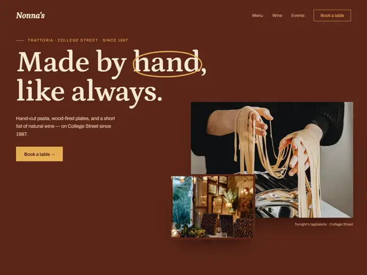 Nonna’s Trattoria landing page concept