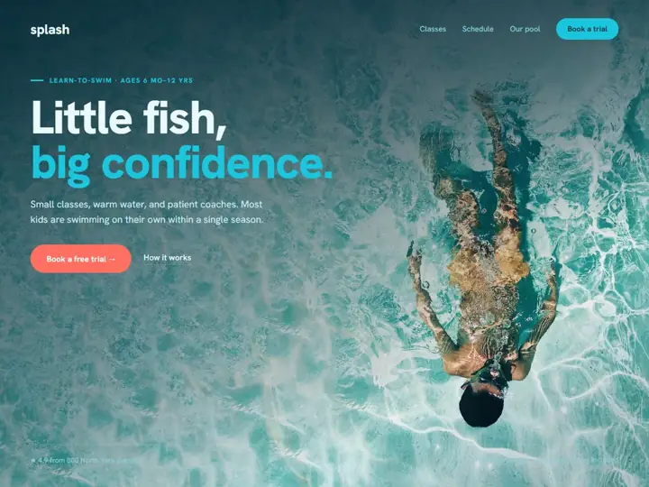 Splash Swim School landing page concept